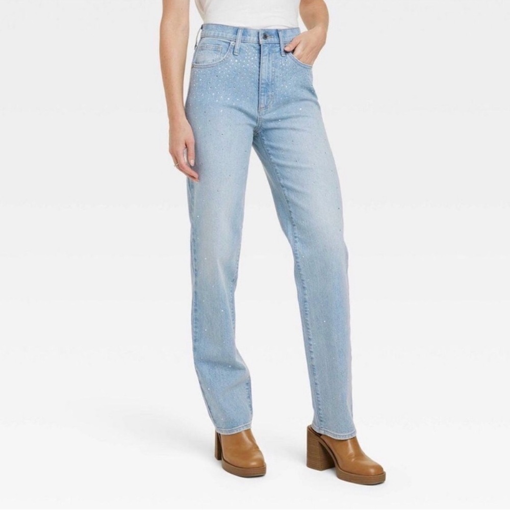 Universal Thread • Rhinestone High Rise Straight Jeans